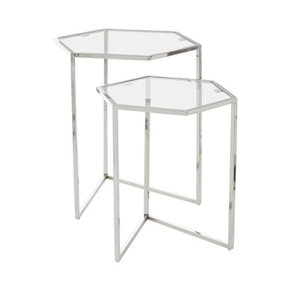 Corowvia Set Of 2 Silver Finish Hexagon Nesting Tables