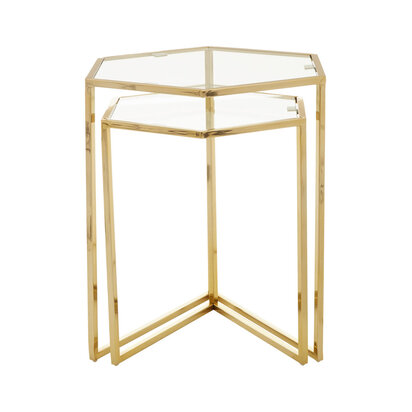 Corowvia Set Of 2 Gold Finish Hexagon Nesting Tables