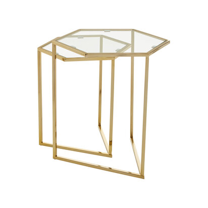 Corowvia Set Of 2 Gold Finish Hexagon Nesting Tables