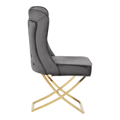 Unaoelle Grey Velvet Dining Chair with Tufted Button Back
