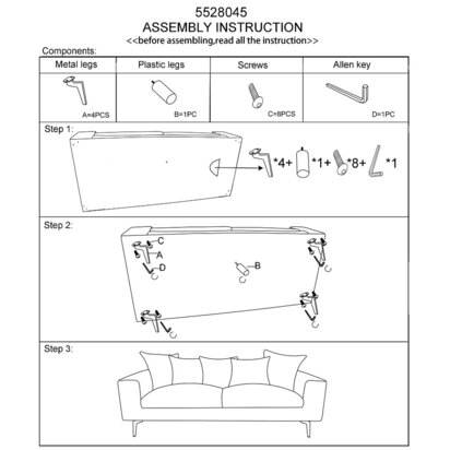 Avignon 3 Seat Grey Sofa