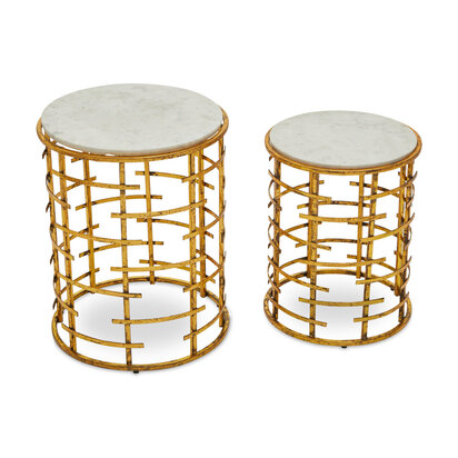 Rabia Gold Set Of 2 Round Tables With with Marble Top