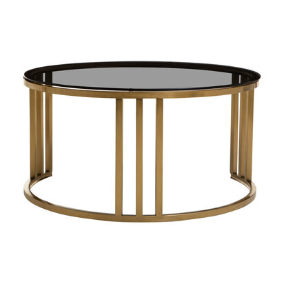 Delenvia Set of 2 Gold Base and Glass Top Round Nesting Coffee Tables