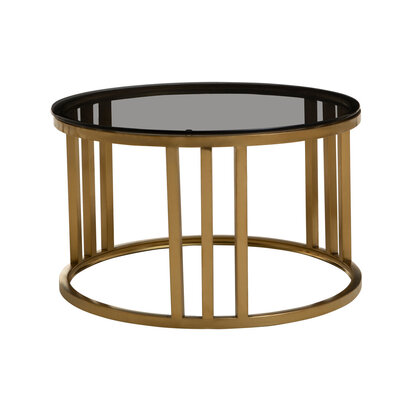 Delenvia Set of 2 Gold Base and Glass Top Round Nesting Coffee Tables