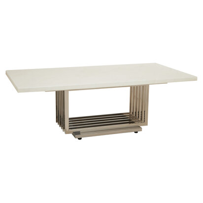 Eveowick White Faux Marble Coffee Table With Silver Finish Frame