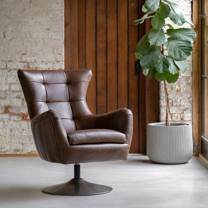 Tarporley Swivel Chair Brown Leather
