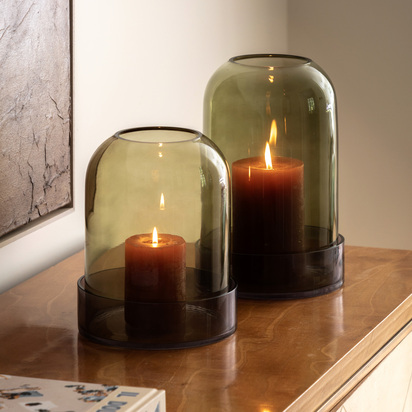 Ashford Smoked Candle Holder Green  - Large