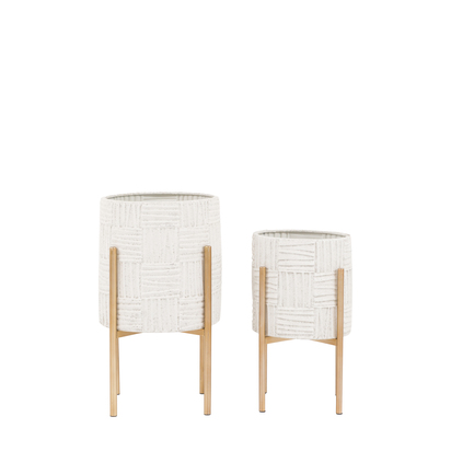 Studio Ibiza Metal Planters White/Gold Set of 2