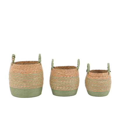 Brammore Seagrass Basket Olive Striped Set of 3