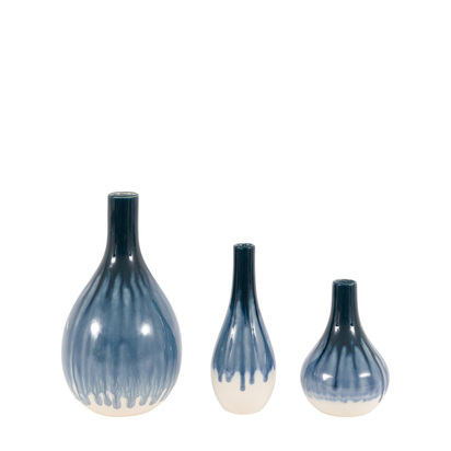 Avondale Blue Organic Fade Ceramic Vase Set of 3