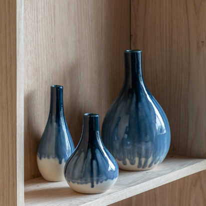 Avondale Blue Organic Fade Ceramic Vase Set of 3