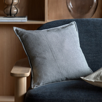 Mapleley Woven Stripe Cushion Ink Blue Poly Filled