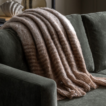 Faux Refined Mohair Fringe Throw Brown & Nat 1300x1700mm