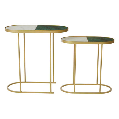 Halaley Marble and Brass Finish Set of 2 Oval Nesting Tables