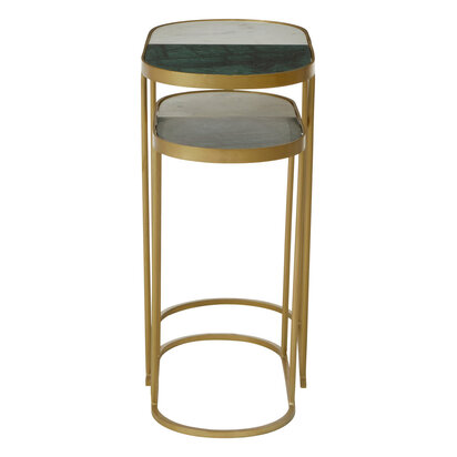 Halaley Marble and Brass Finish Set of 2 Oval Nesting Tables
