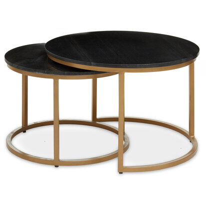 Varana Nest Of Two Black Marble Top Round Tables