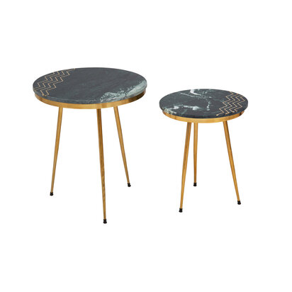 Nirav Green Marble Top Set of 2 Side Table