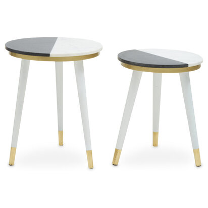 Nirav Black And White Marble Set of 2 Side Table