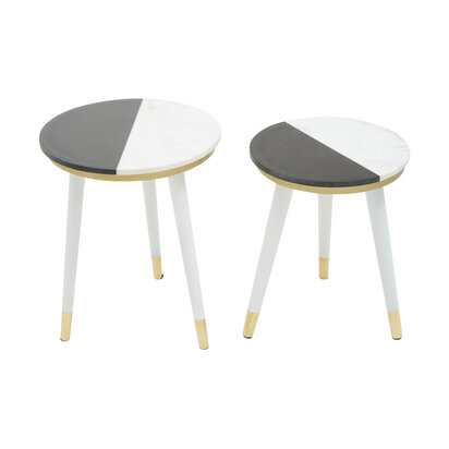 Nirav Black And White Marble Set of 2 Side Table