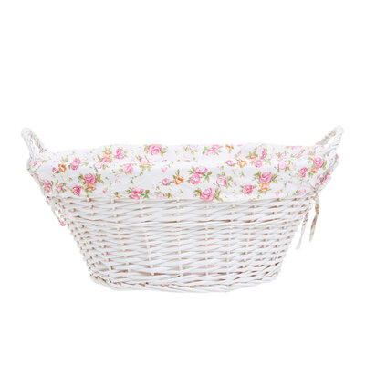 Carton Of 3 White Wash Split Willow Baskets With Floral Linings
