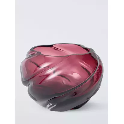 John Lewis Twist Optic Wide Glass Vase, H11cm, Pink Pink | H11 x W15 x D15cm