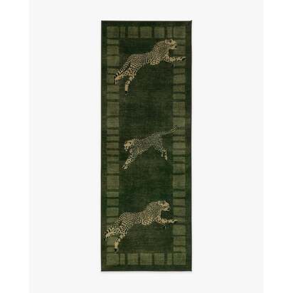 Leaping Cheetah Olive Green Rug by Scalamandré - 75 x 215 cm - All-In-One Rug