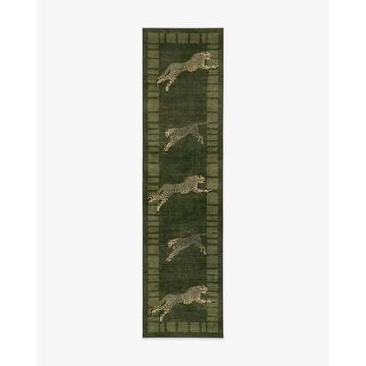 Leaping Cheetah Olive Green Rug by Scalamandré - 75 x 305 cm - All-In-One Rug