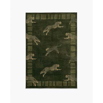 Leaping Cheetah Olive Green Rug by Scalamandré - 120 x 185 cm - All-In-One Rug