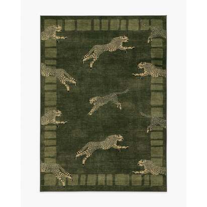 Leaping Cheetah Olive Green Rug by Scalamandré - 150 x 215 cm - All-In-One Rug