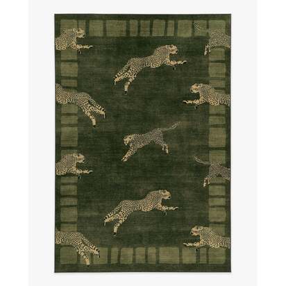 Leaping Cheetah Olive Green Rug by Scalamandré - 185 x 275 cm - All-In-One Rug
