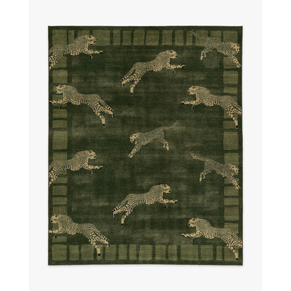 Leaping Cheetah Olive Green Rug by Scalamandré - 245 x 305 cm - All-In-One Rug