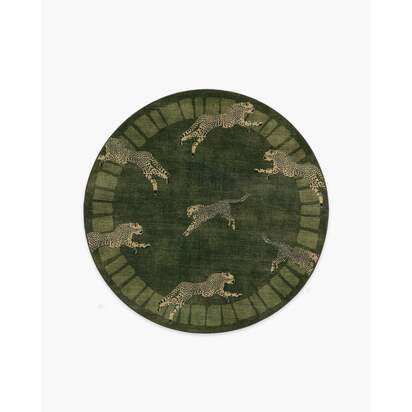 Leaping Cheetah Olive Green Rug by Scalamandré - 185 Round cm - All-In-One Rug