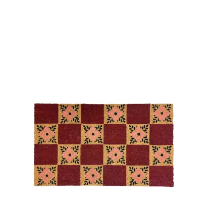 John Lewis Floral Checkerboard Door Mat, Pink Pink | 45 x 75cm