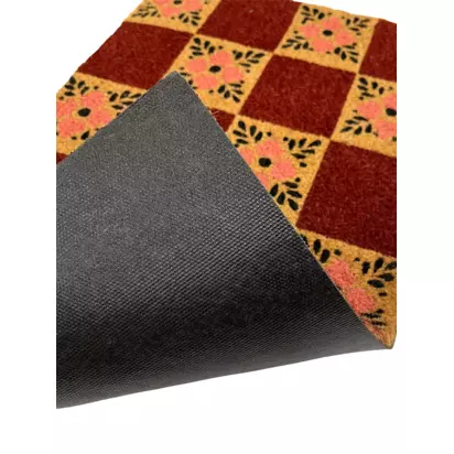 John Lewis Floral Checkerboard Door Mat, Pink Pink | 45 x 75cm