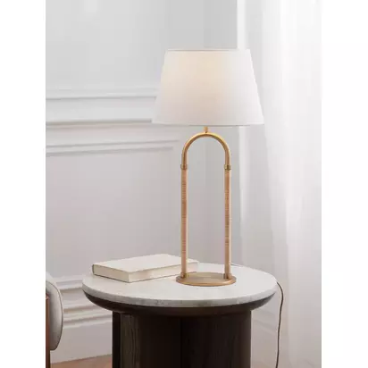 John Lewis Archibald Cane Table Lamp, Brass Brass | H52.2 x W26 x D26cm
