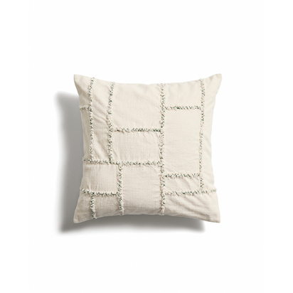 Verion green cushion cover with embroidered geometric detail 45 x 45cm