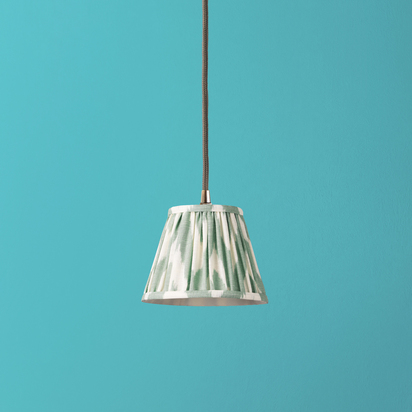 18cm Straight Empire Pendant shade in Printed Linen Ikat Shade in Eau de Nil Zig Zag
