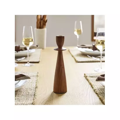 West Elm Tira Tapered Ash Wood Candle Holder Dark Ash | H23 x W6 x D6cm