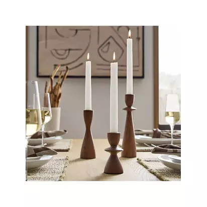 West Elm Tira Tapered Ash Wood Candle Holder Dark Ash | H23 x W6 x D6cm