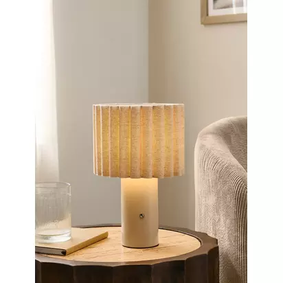John Lewis Modern Scallop Painted Rechargeable Table Lamp, Matt Greige Matt Greige | H26.1 x Dia.17cm