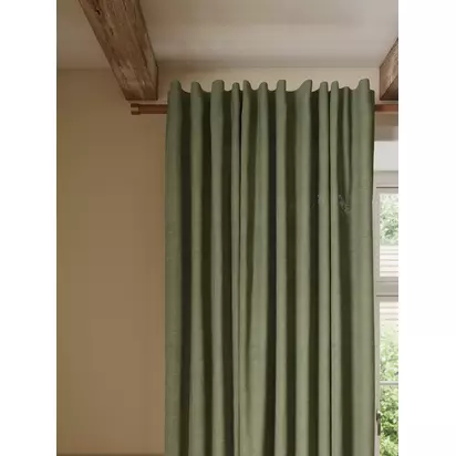 John Lewis Premium Linen Multiway Header Slot Top/Hidden Tab Voile Panel Avocado | W229 x Drop 140cm