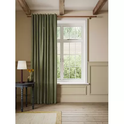 John Lewis Premium Linen Multiway Header Slot Top/Hidden Tab Voile Panel Avocado | W229 x Drop 140cm