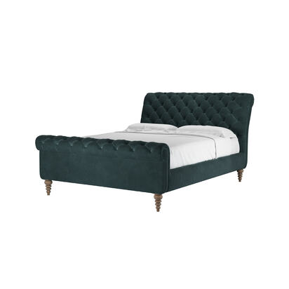 Knightsbridge King Bed in Deep Forest Aquaclean Clever Velvet