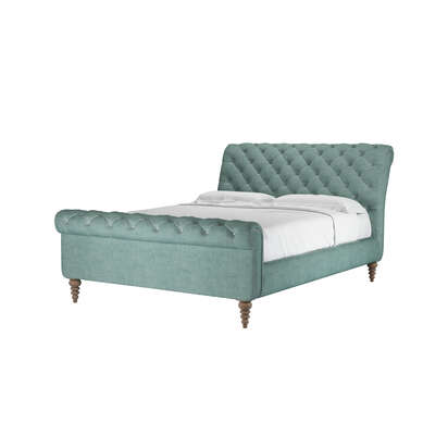 Knightsbridge King Bed in Sea Spray Aquaclean Clever Chenille