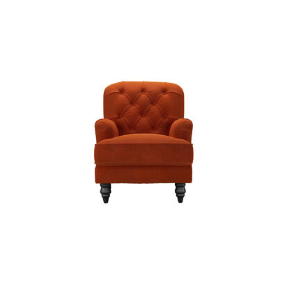 Snowdrop Button Back Small Armchair in Brick Aquaclean Clever Velvet