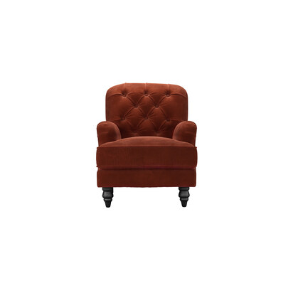Snowdrop Button Back Small Armchair in Deep Coral Cashmere Velvet