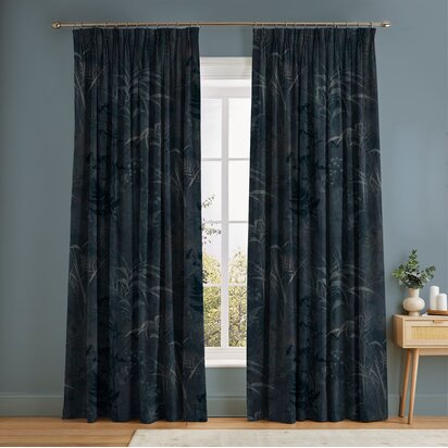 Made To Measure - Restore Midnight Curtains Blue Curtains Leaves Curtains Graham & Brown