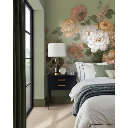 Wall Mural - Bloem Vintage Bespoke Mural Green Wall Mural Made To Measure Wall Murals by Graham & Brown