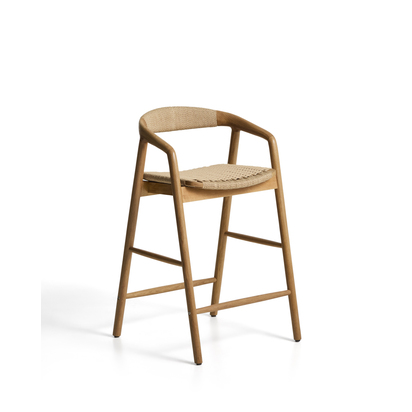 Derile stool in solid oak wood with natural-tone finish and beige paper rope cord FSC Mix