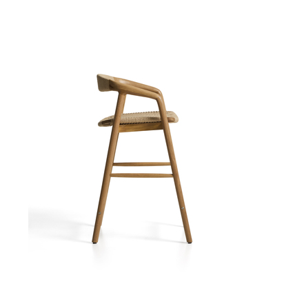 Derile stool in solid oak wood with natural-tone finish and beige paper rope cord FSC Mix